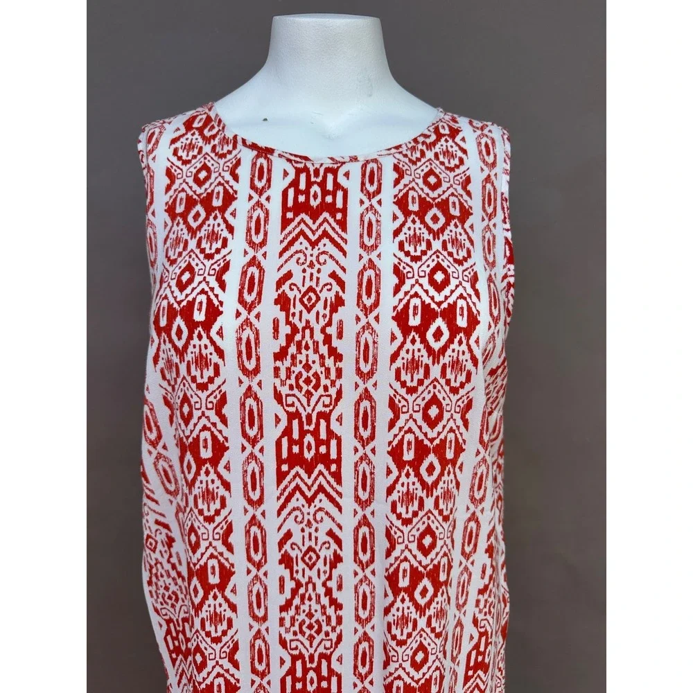 Chicos Sz 2 (L/12) Tunic Top Dress Sleeveless Batik Artsy Layered Coastal Resort